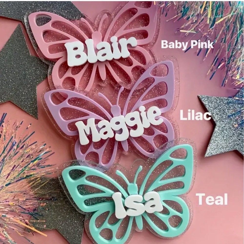 Personalized Acrylic Butterfly Name Tags – Custom Bag and Backpack Tags